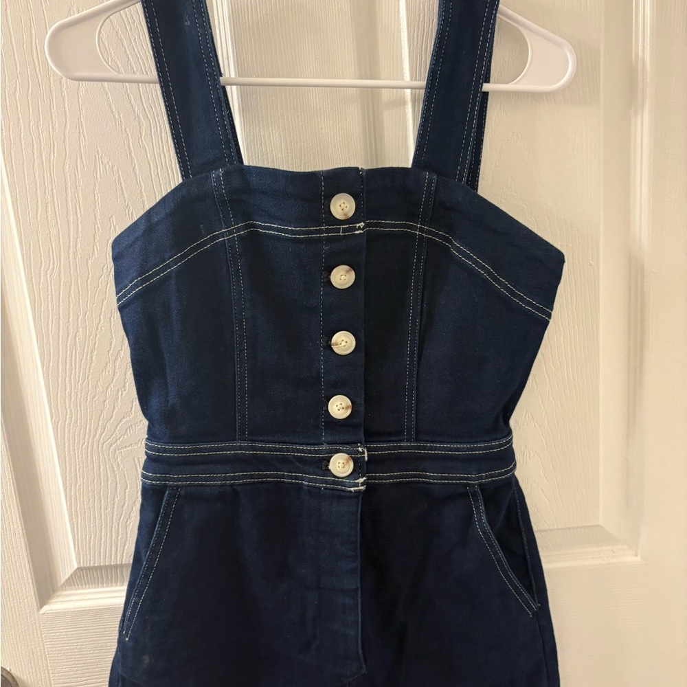 Maeve Indigo Button-Front Denim Jumpsuit